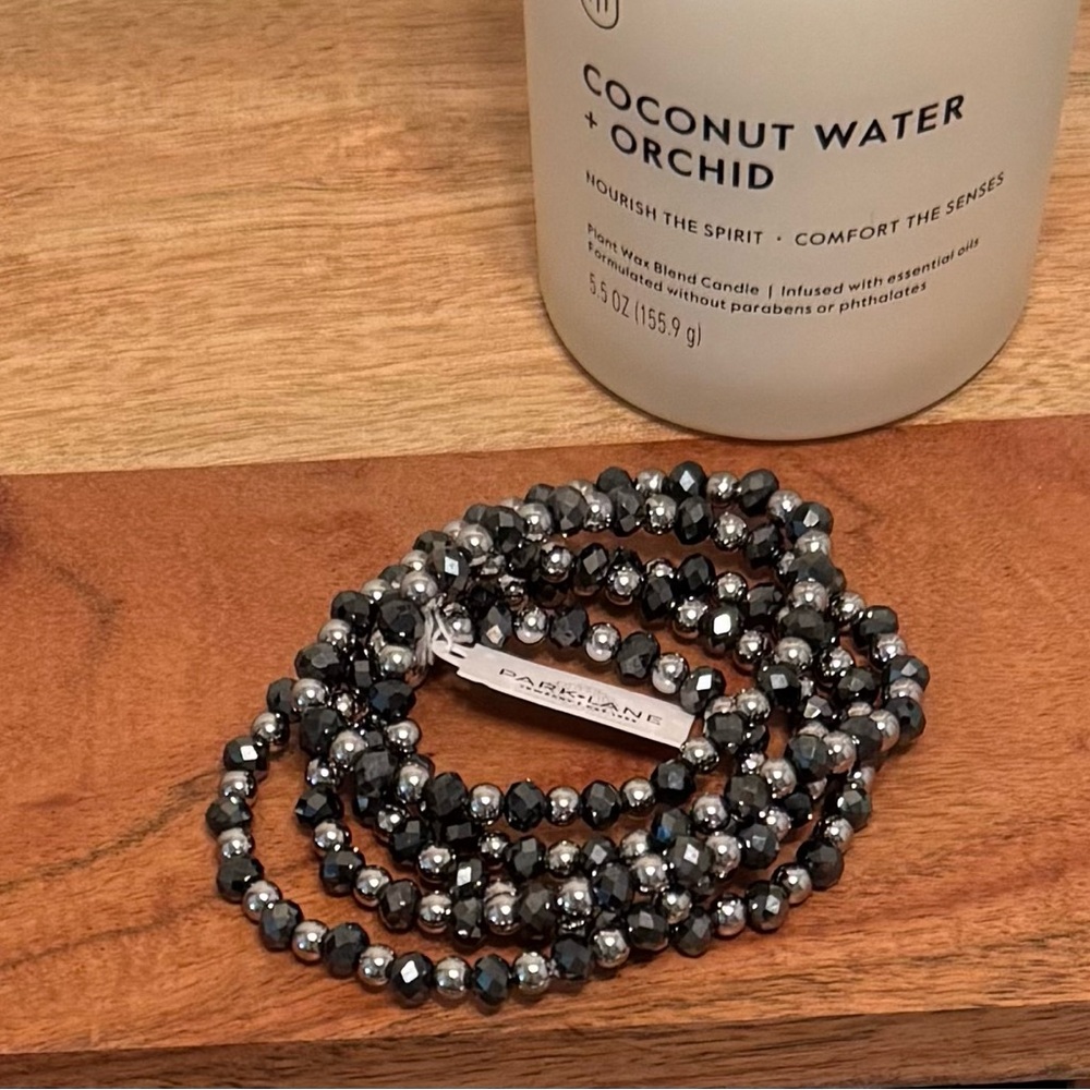 Black & Silver Beaded Bracelet Set